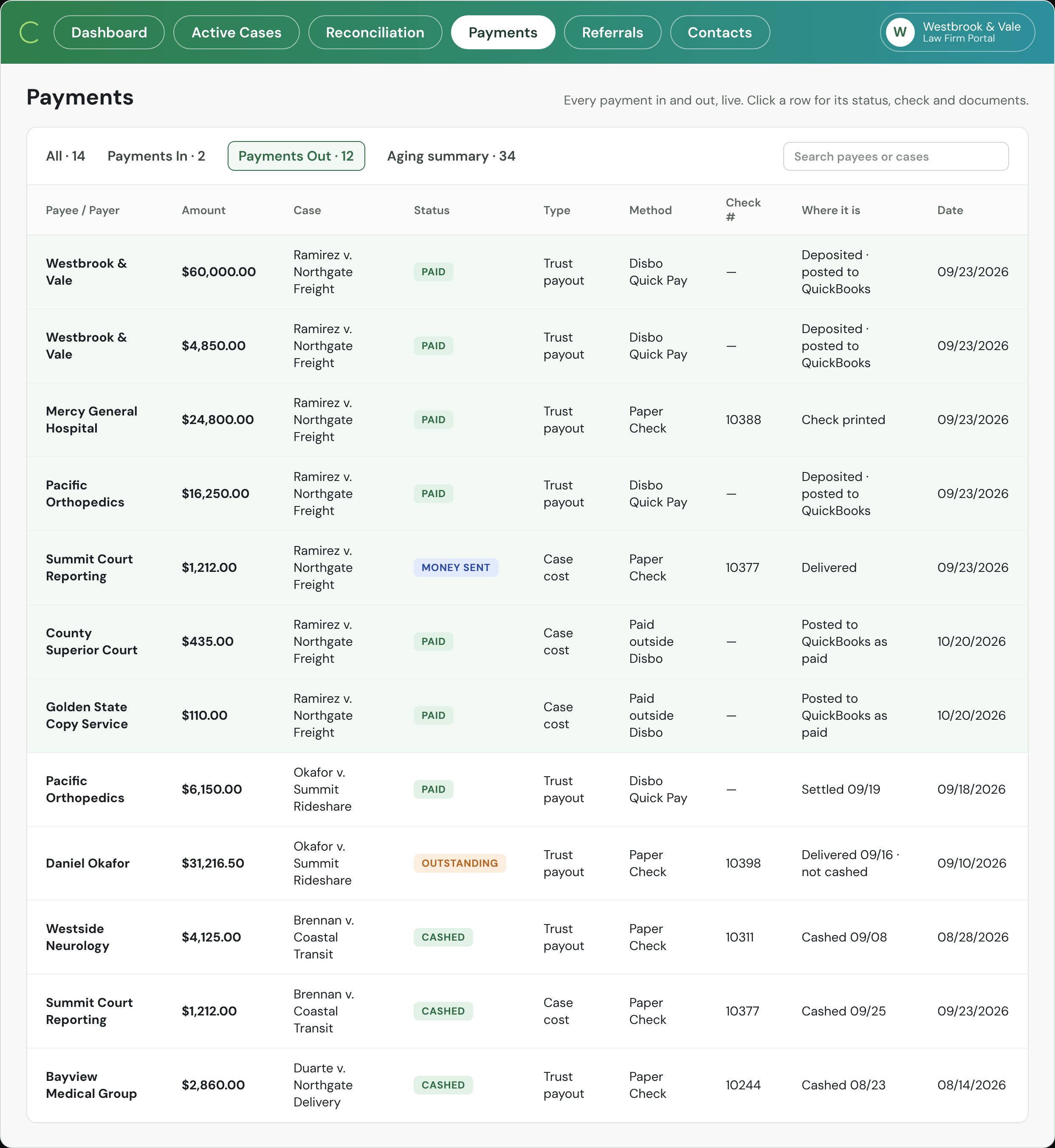 Payments: ACH payouts with settled status and the QuickBooks posting