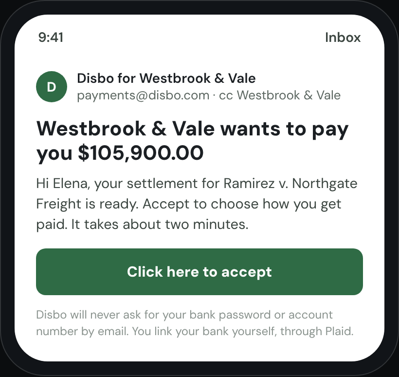 Invitation on a phone: link a bank to be paid by the firm